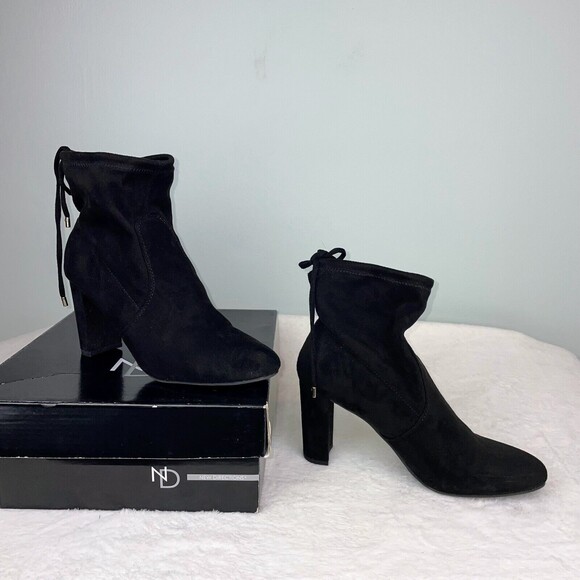 New Directions Belk Hollis Stretch Tie Sock Booties Black Suede Boot Women's 8.5 - Picture 2 of 11